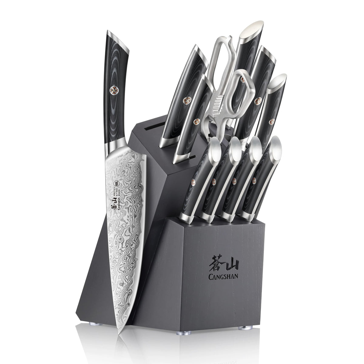 KURO 12-Piece Knife Block: Damascus Steel | Cangshan Cutlery