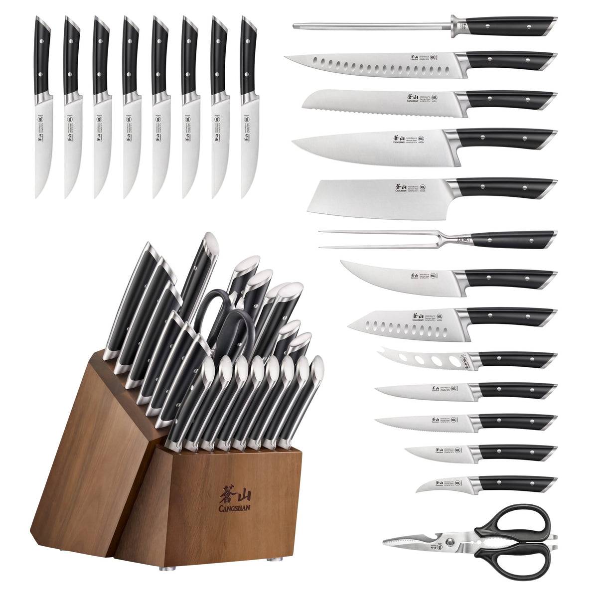 OLYMPUS Series 23-Piece Knife Block Set, German Steel, Acacia