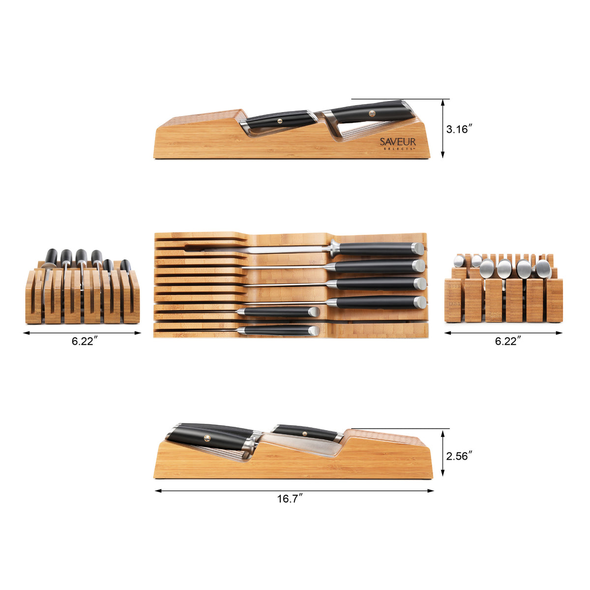 6Pcs Kitchen Knife Set with In-Drawer Bamboo Knife Organizer- 3.5-8 Inch  Set Kitchen Knives German High Carbon Stainless Steel Sharp Knife, Knives  Set