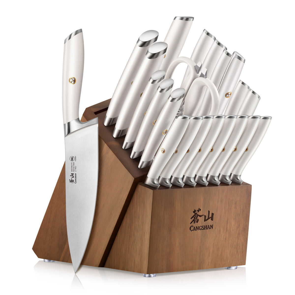 L O V E this white and gold knife block set from ! It's a 14 pc