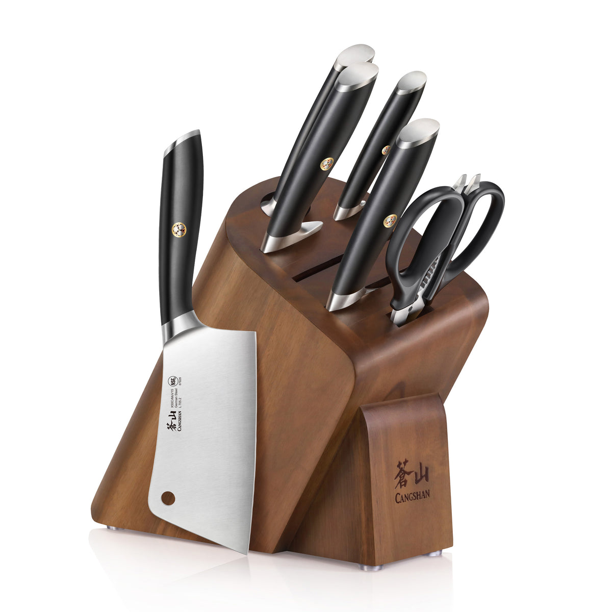 Kitchen Knife Set, Hanmaster 7 Pieces German Steel Knives Set for Kitchen  with Acacia Wood Block, Kitchen Scissors, Gift Box Packed.