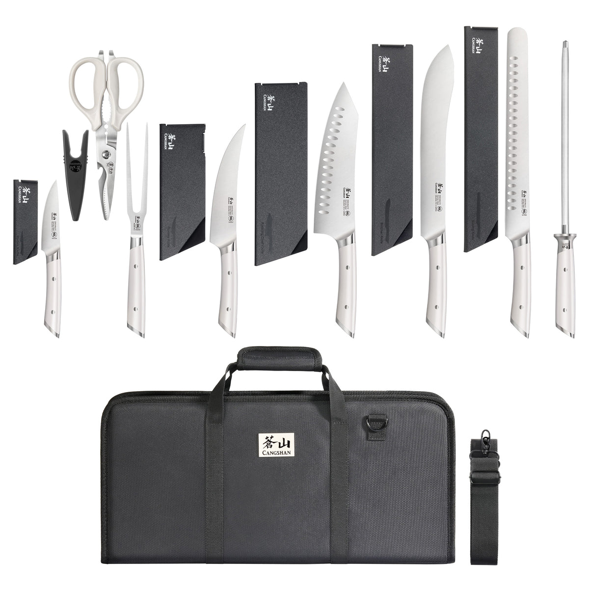 Choice 7 Piece Knife Set with White Handles & Mercer Knife Roll