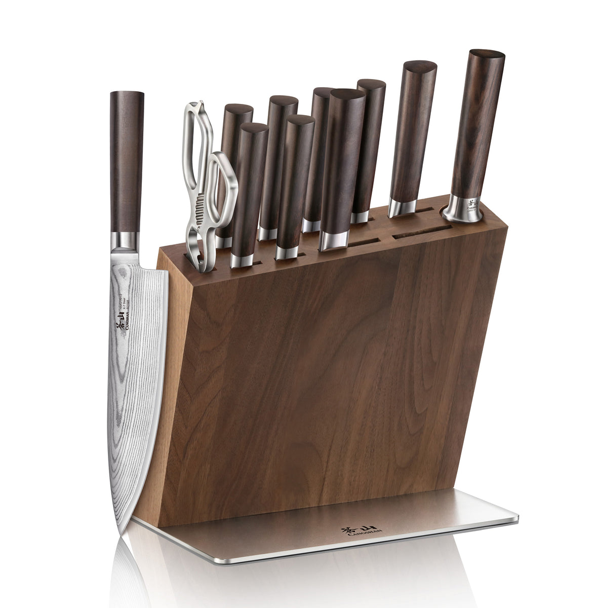 Knife Set, Karcu Kitchen Knife Set with Block, 15-Piece German High Carbon  Steel with Acrylic Handle, Rotating Acacia Block