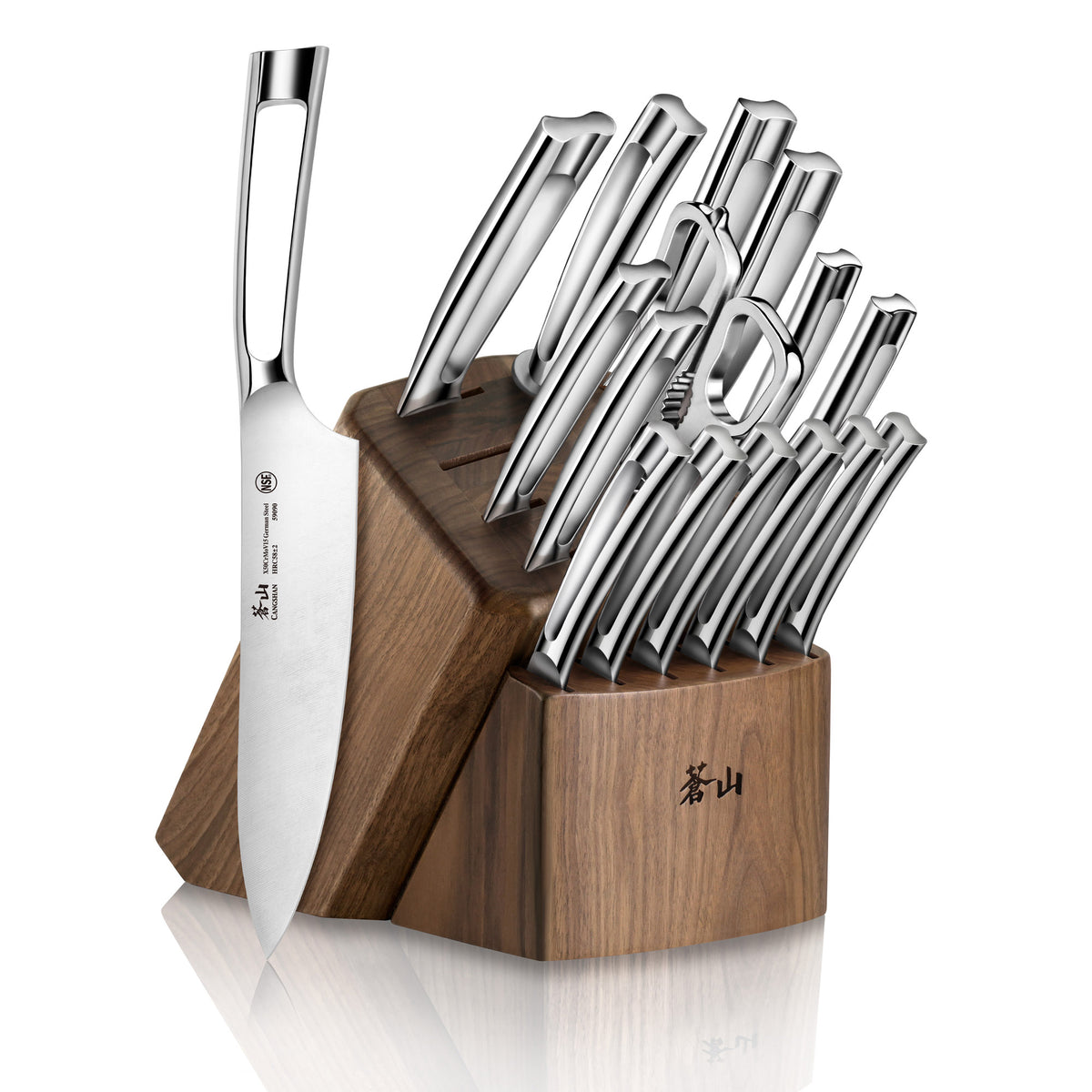 17-Pieces Kitchen Knife Set with Block Wooden German Stainless Steel w/ Sharpener