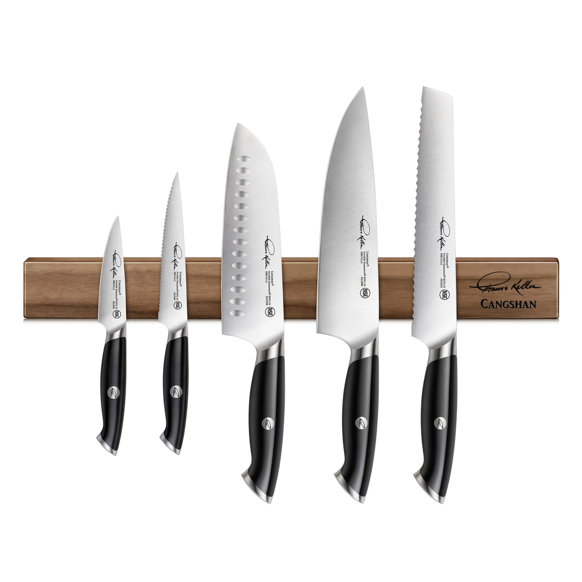 Cangshan A Series 1022285 German Steel Forged Denali Magnetic Knife Block Set, Walnut