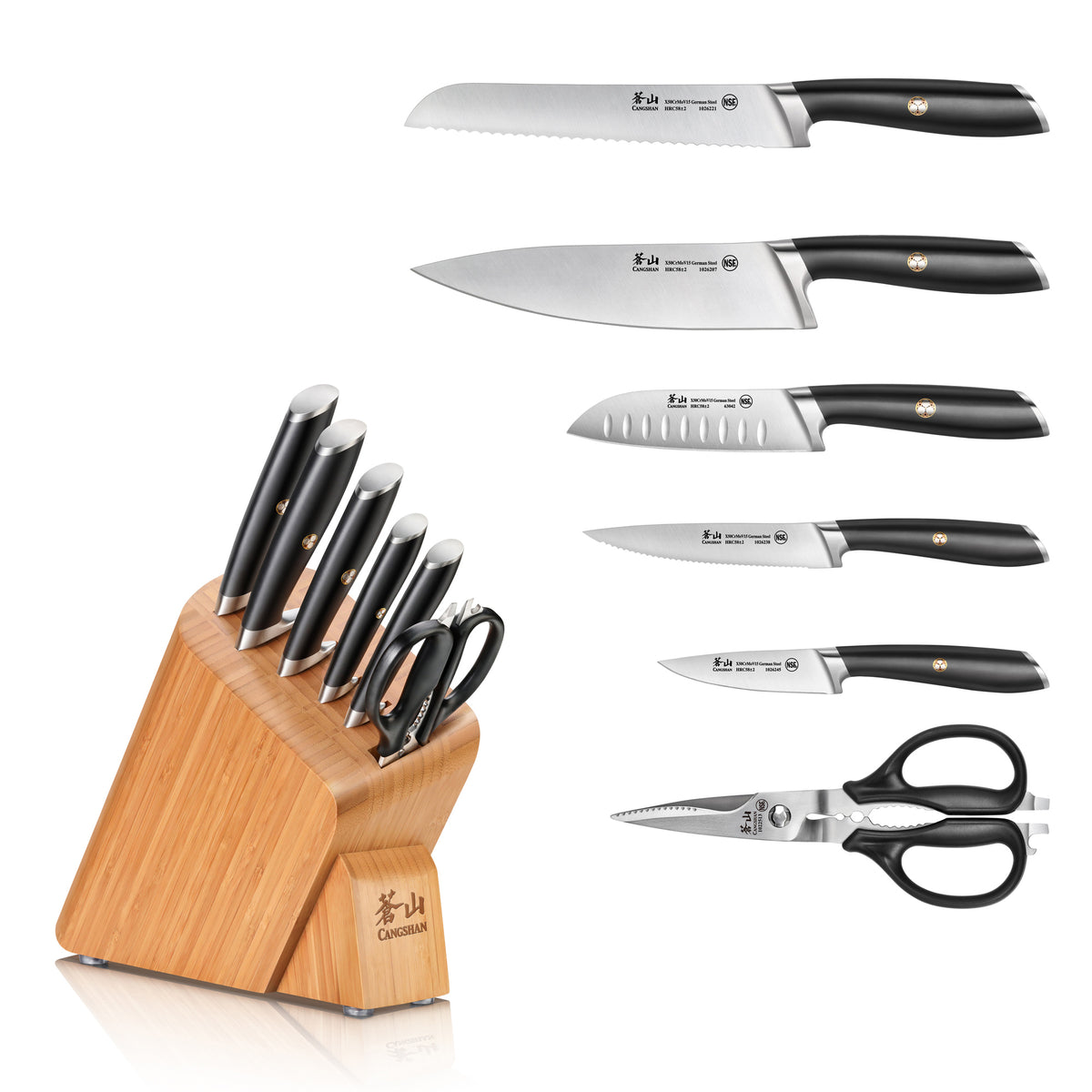 Knife Set, 7-Piece Kitchen Knife Set with Block Wooden German Stainless  Steel