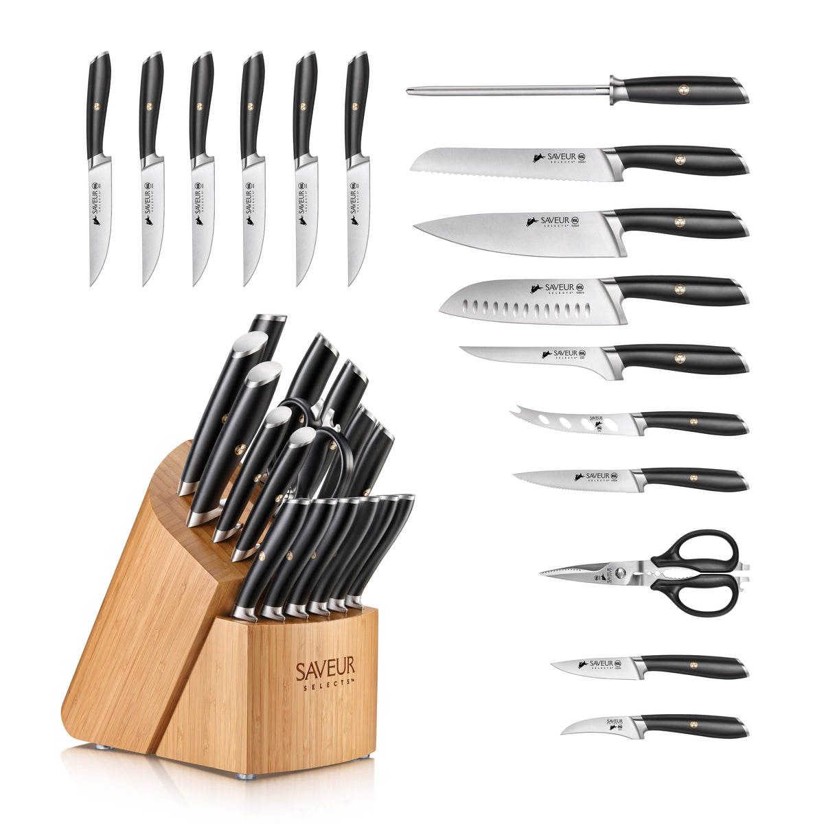 Kitchen Cutlery, Upgraded Stainless Steel Kitchen Knife Set 15PCS  Anti-rusting, Super Sharp Carving Knife Set with Ergonomic Handle in  Hardwood Block – AICOOK
