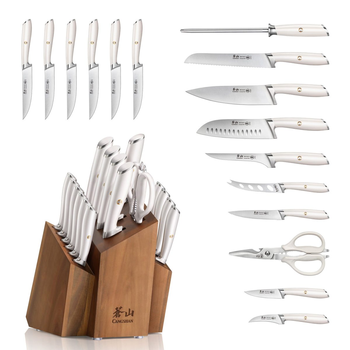 L1 Series 17-Piece SHAN Knife Block Set, White, Forged German Steel, 1 –  Cangshan Cutlery Company