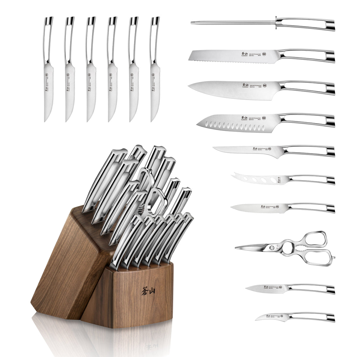 N1 Series 17-Piece Knife Block Set, Walnut, Forged German Steel