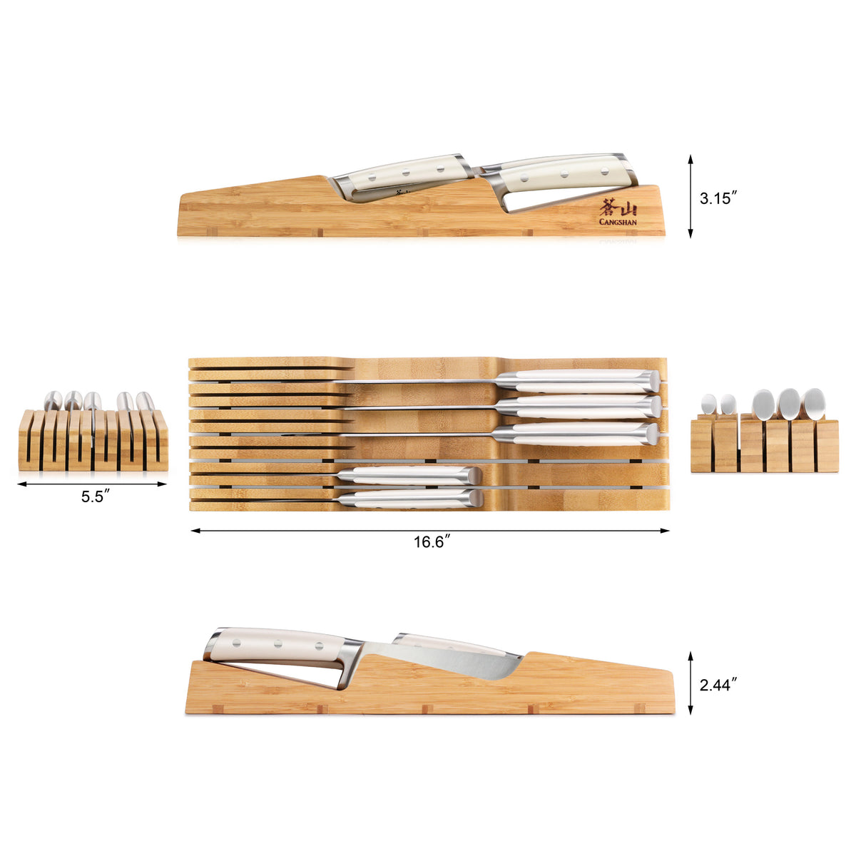 Rosle German Knife Set in Bamboo Block, 5-Piece Set plus Scissors