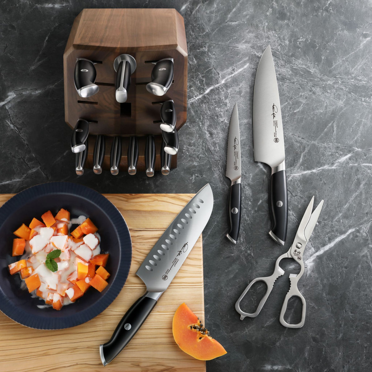 TKSC 7-Piece Knife Block Set with 8 Spare Slots, Forged Swedish