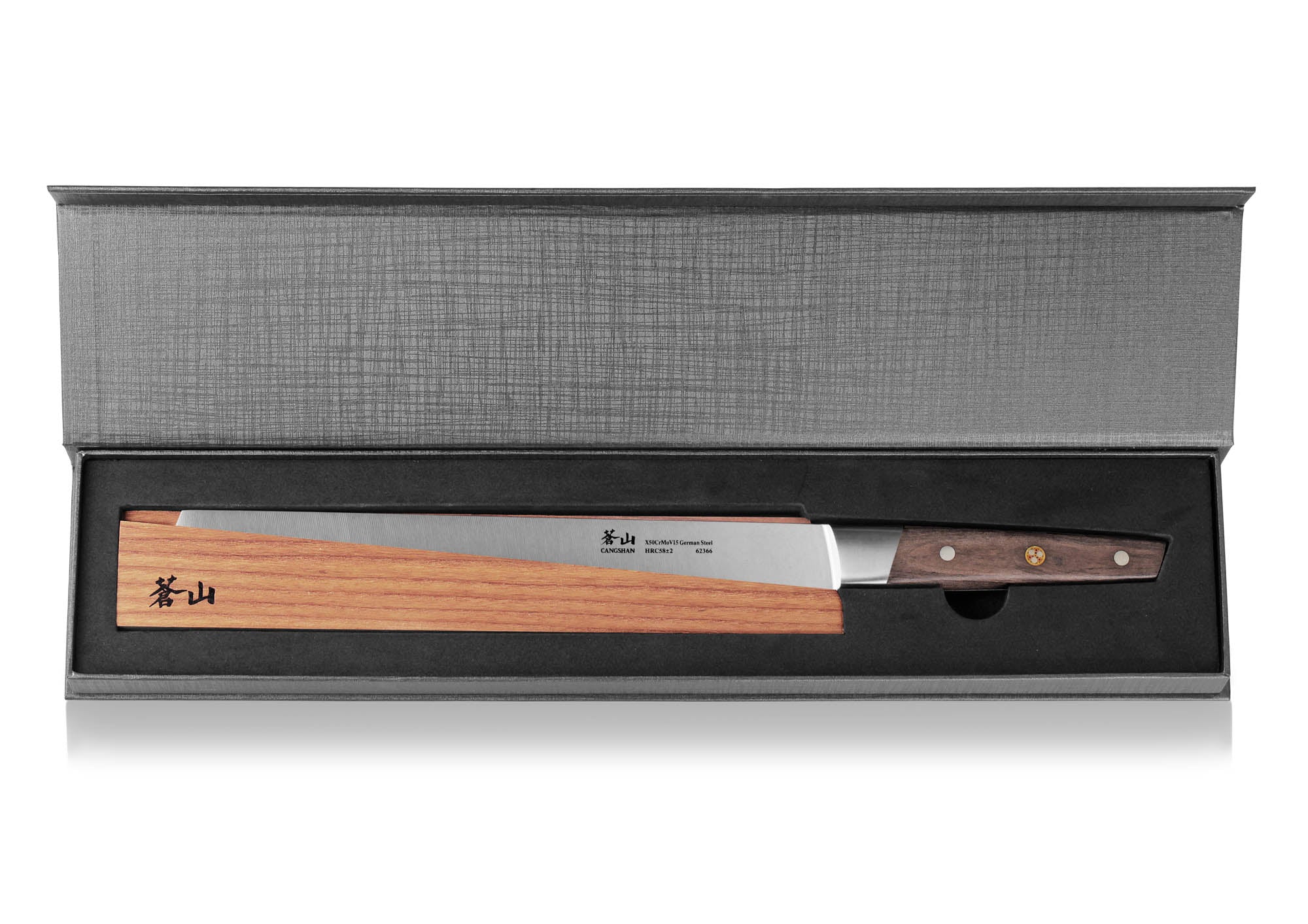 R Series 10.24-Inch Bread Knife with Ash Wood Sheath, Forged German Steel, 62649