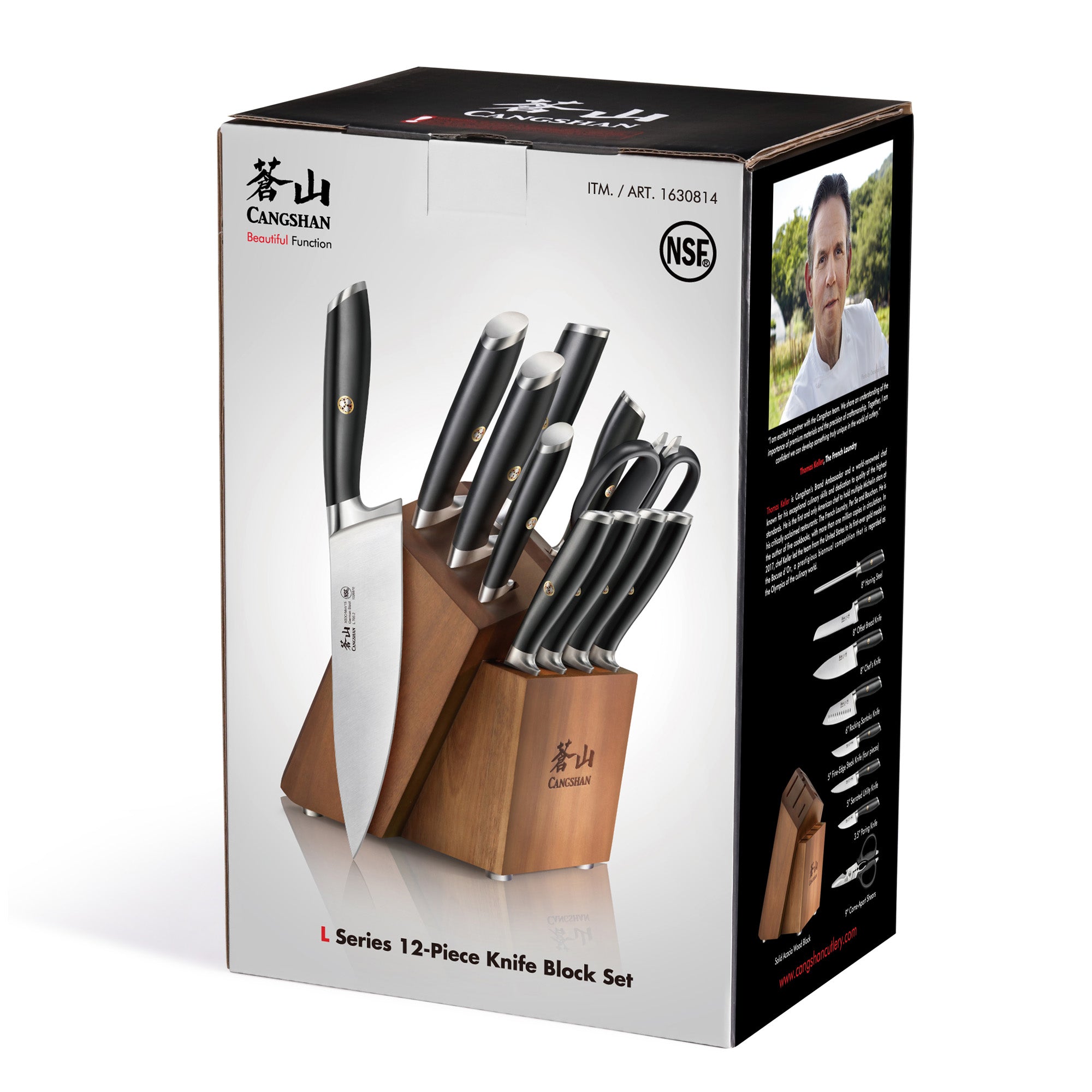 L & L1 Series 12-Piece Knife Block Set with 4 Steak Knives, Forged German Steel