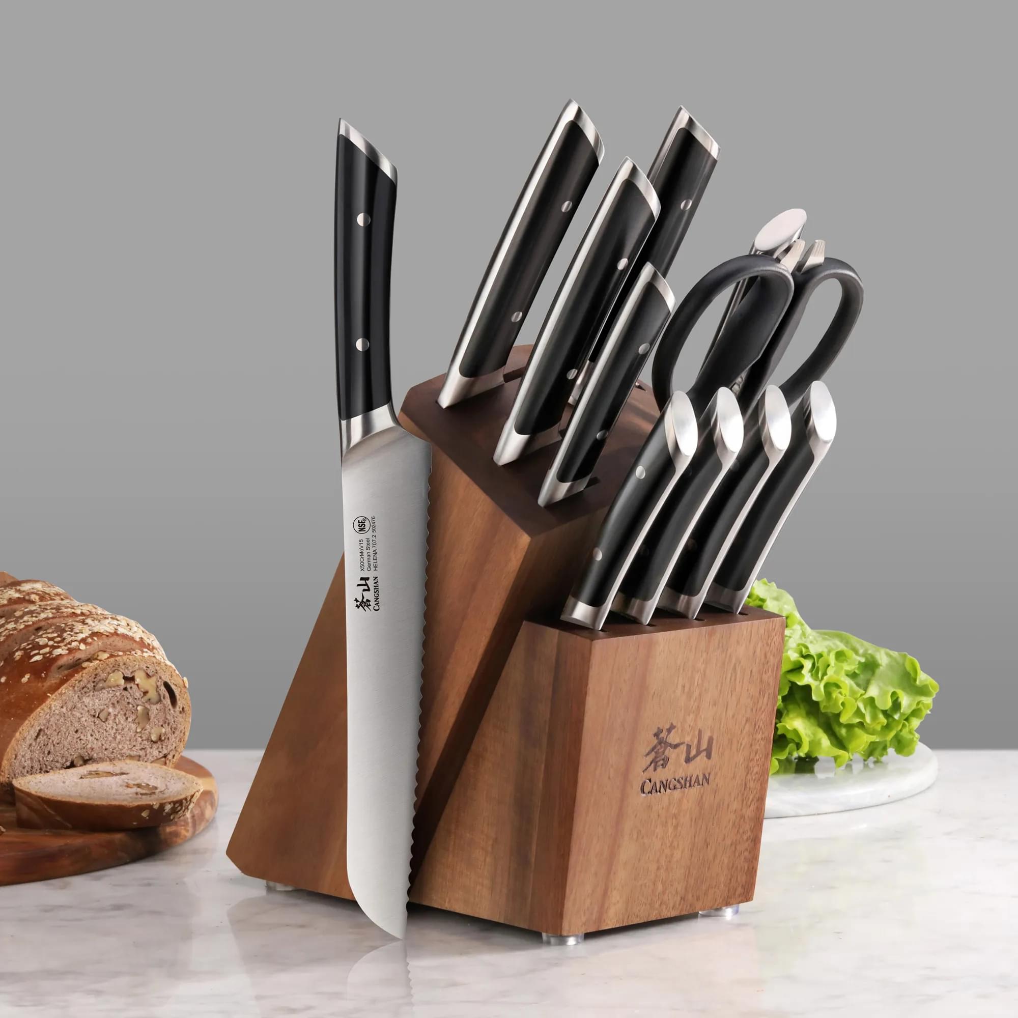 HELENA Series 12-Piece Knife Block Set, Forged German Steel, Acacia Block