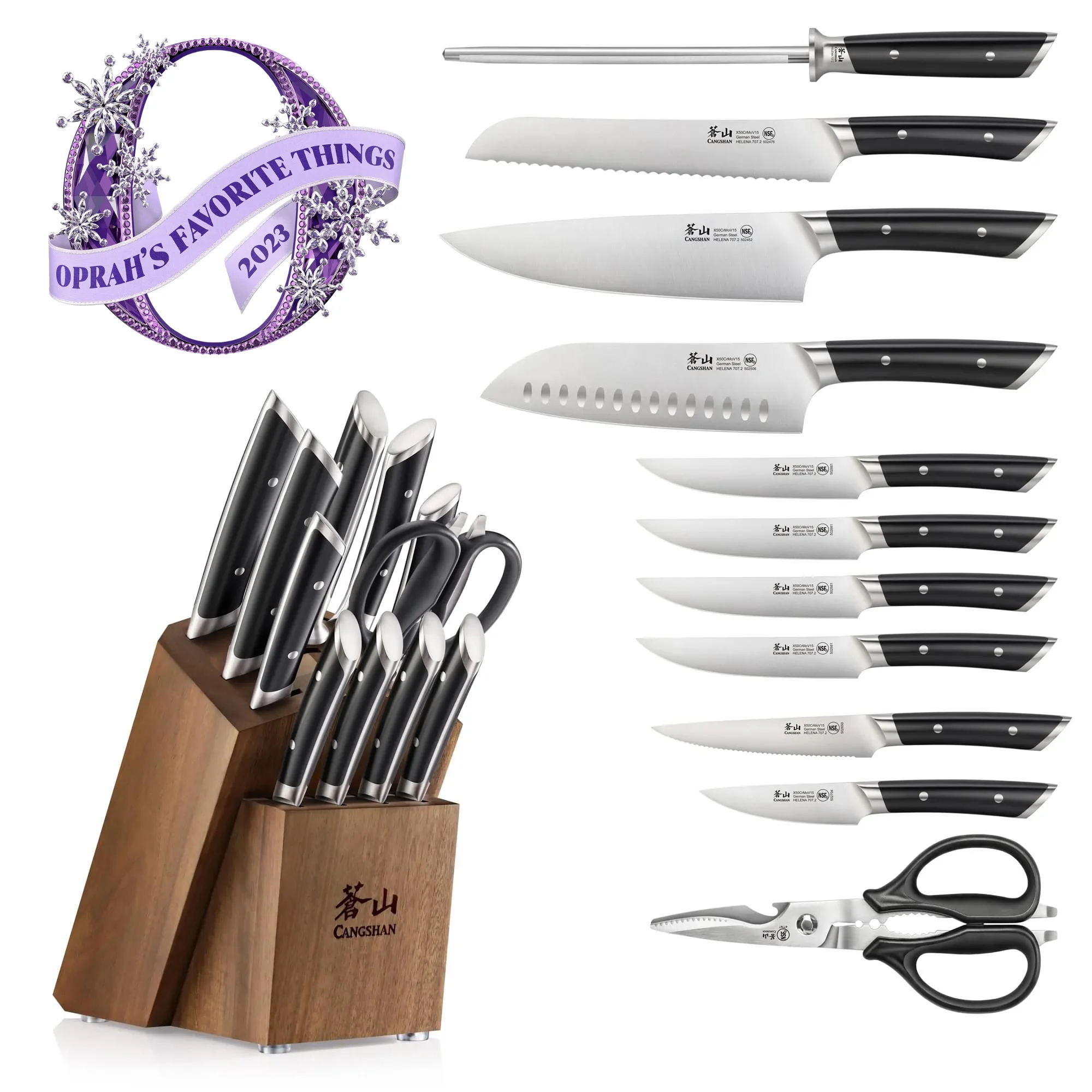 HELENA Series 12-Piece Knife Block Set, Forged German Steel, Acacia Block