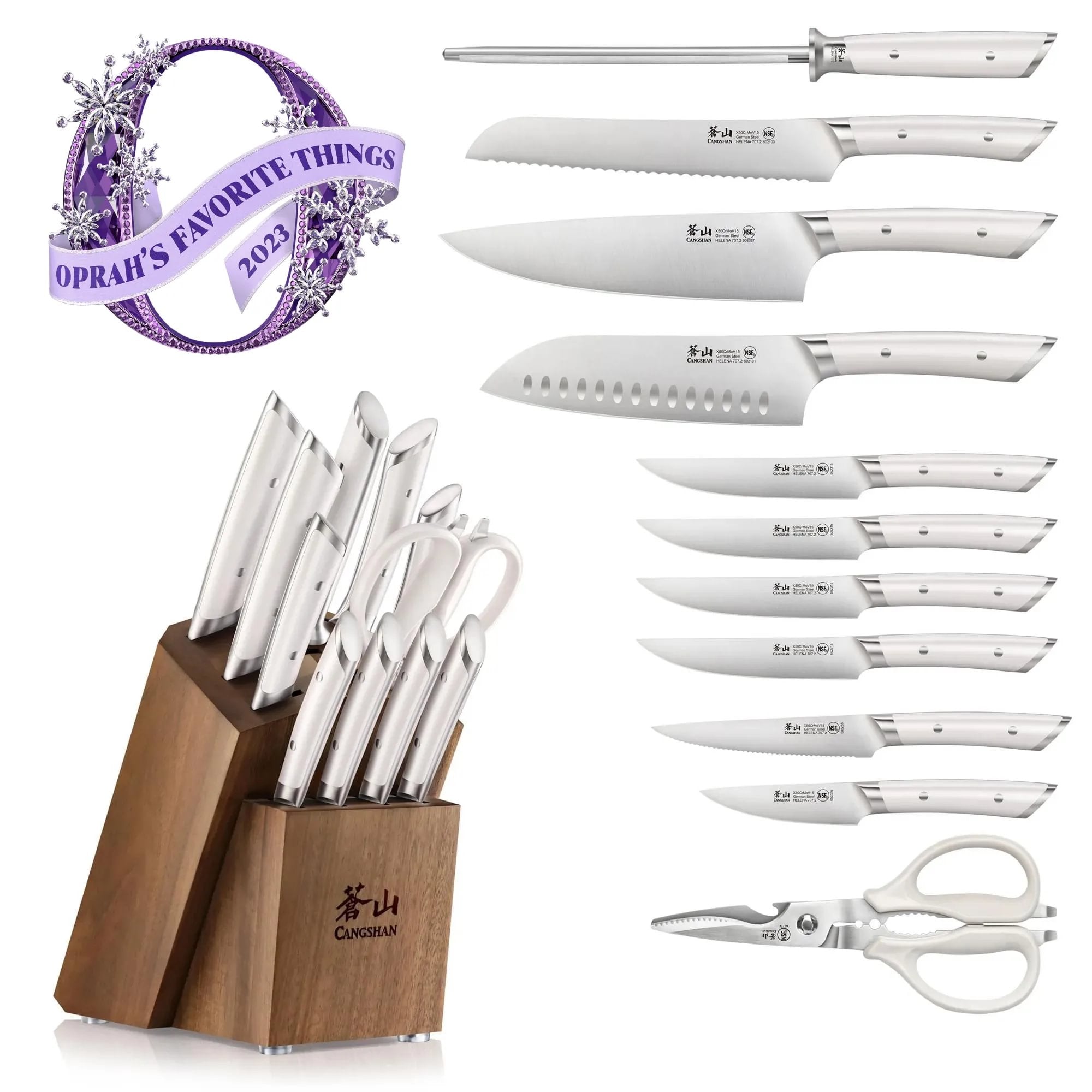 HELENA Series 12-Piece Knife Block Set, Forged German Steel, Acacia Block