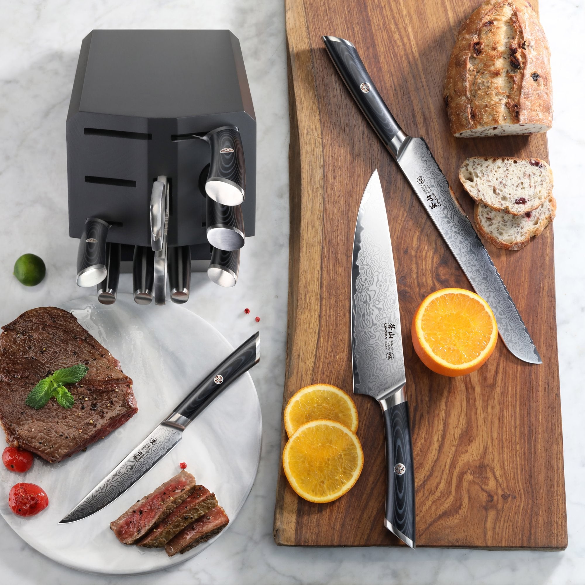 KURO Series 12-Piece Knife Block Set, High Carbon X-7 Damascus Steel, 504340