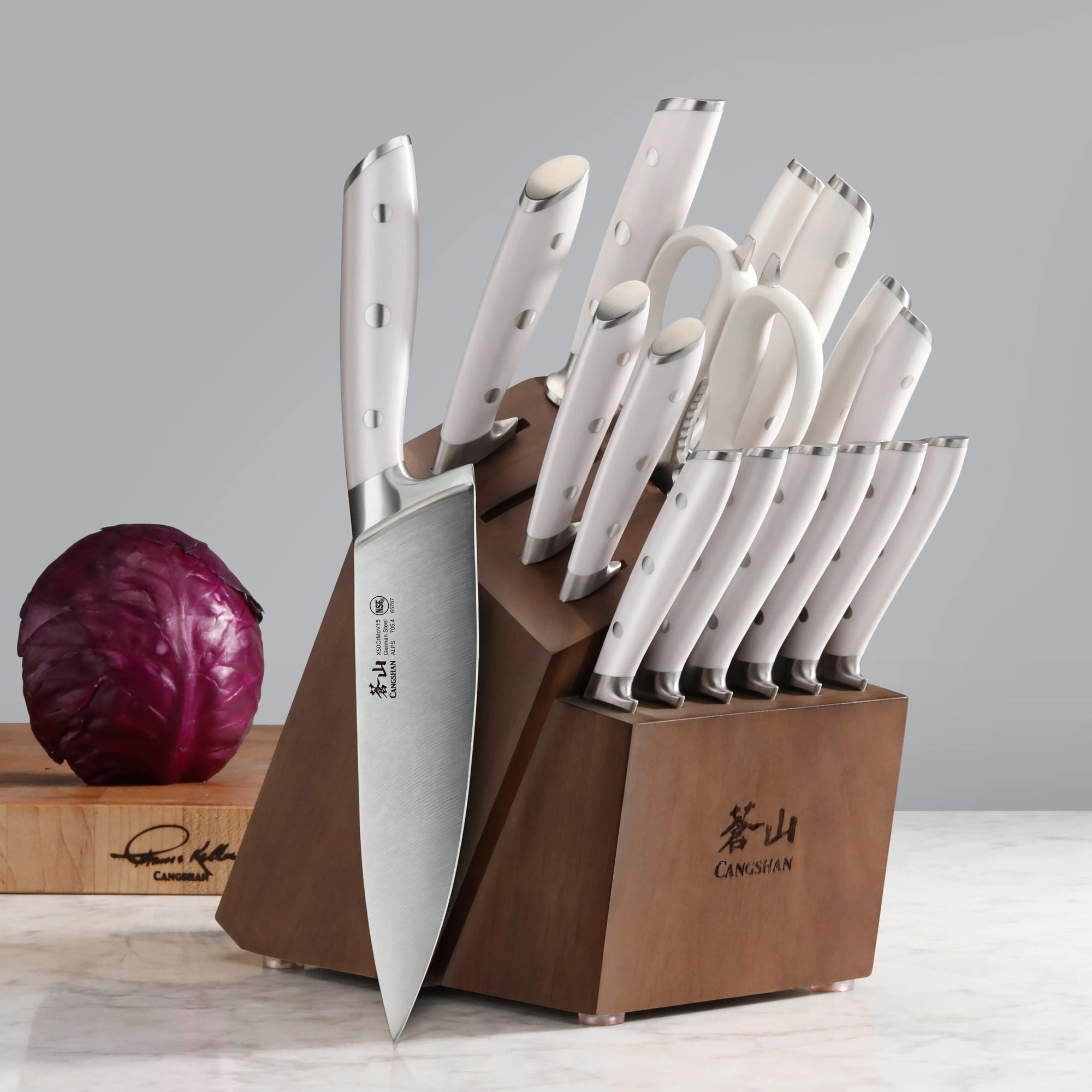 ALPS Series 17-Piece Knife Block Set, Forged German Steel, Acacia Block