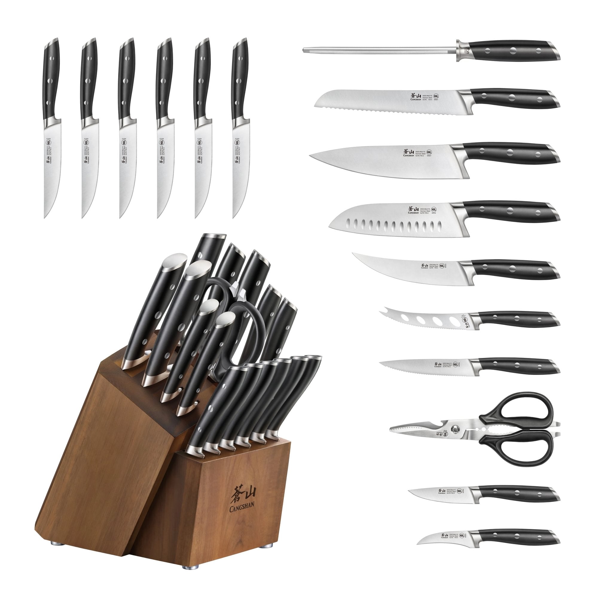 ALPS Series 17-Piece Knife Block Set, Forged German Steel, Acacia Block
