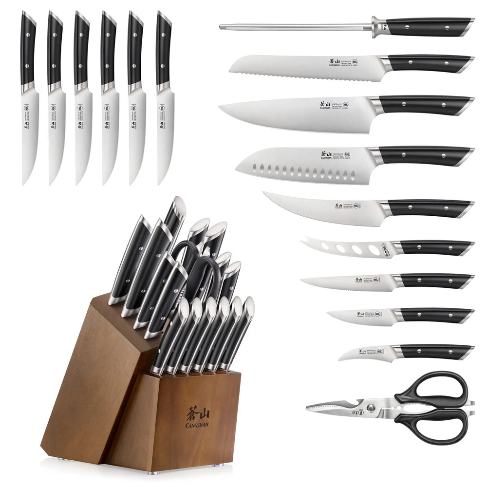 
                  
                    Load image into Gallery viewer, HELENA Series 17-Piece Knife Block Set, Forged German Steel, Acacia Block
                  
                