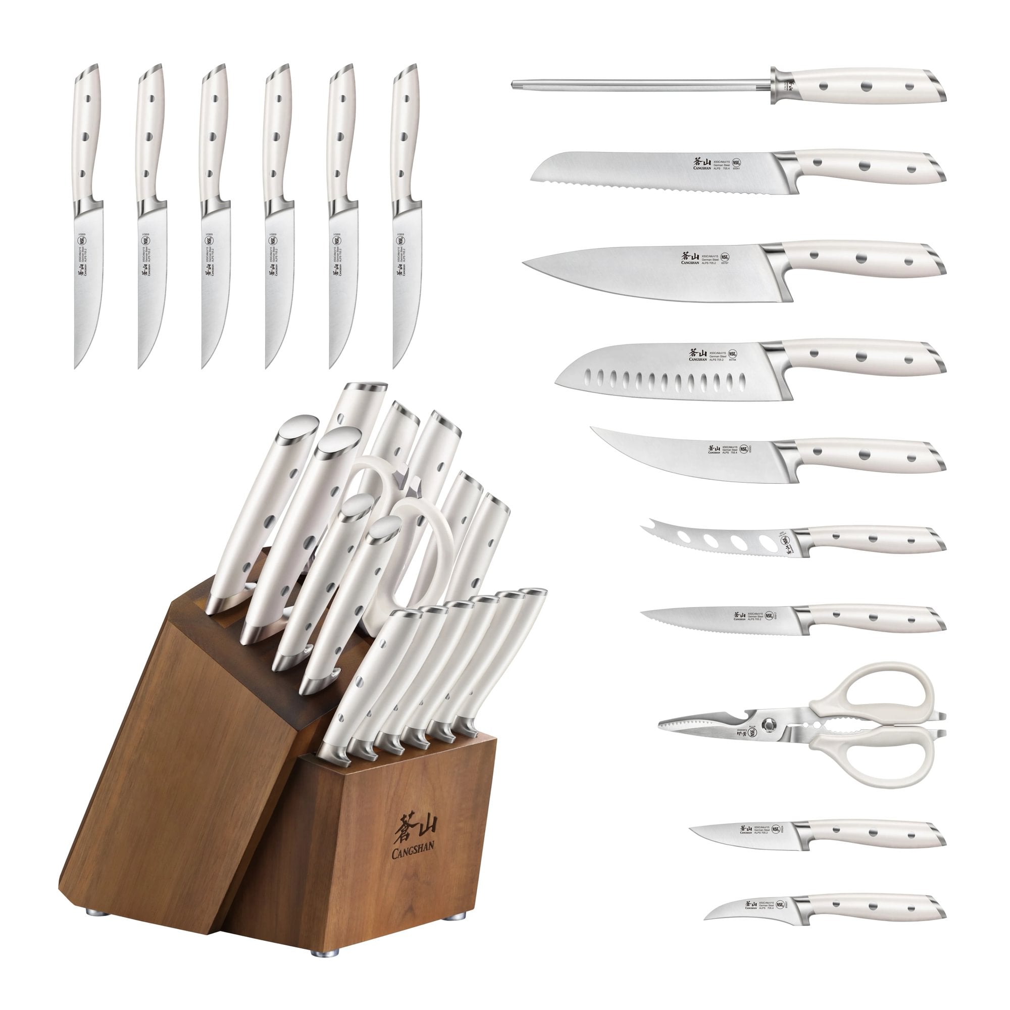 ALPS Series 17-Piece Knife Block Set, Forged German Steel, Acacia Block