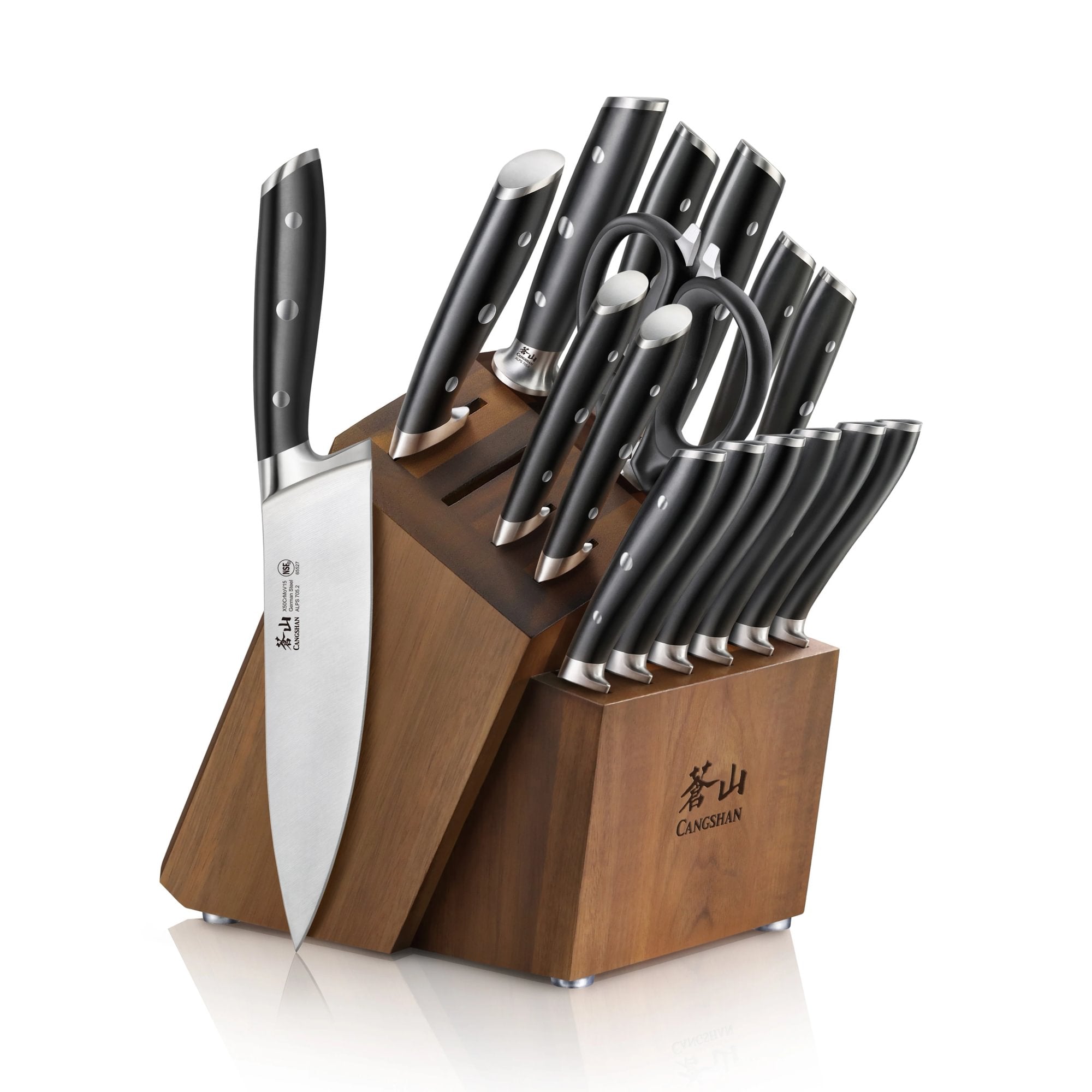 ALPS Series 17-Piece Knife Block Set, Forged German Steel, Acacia Block