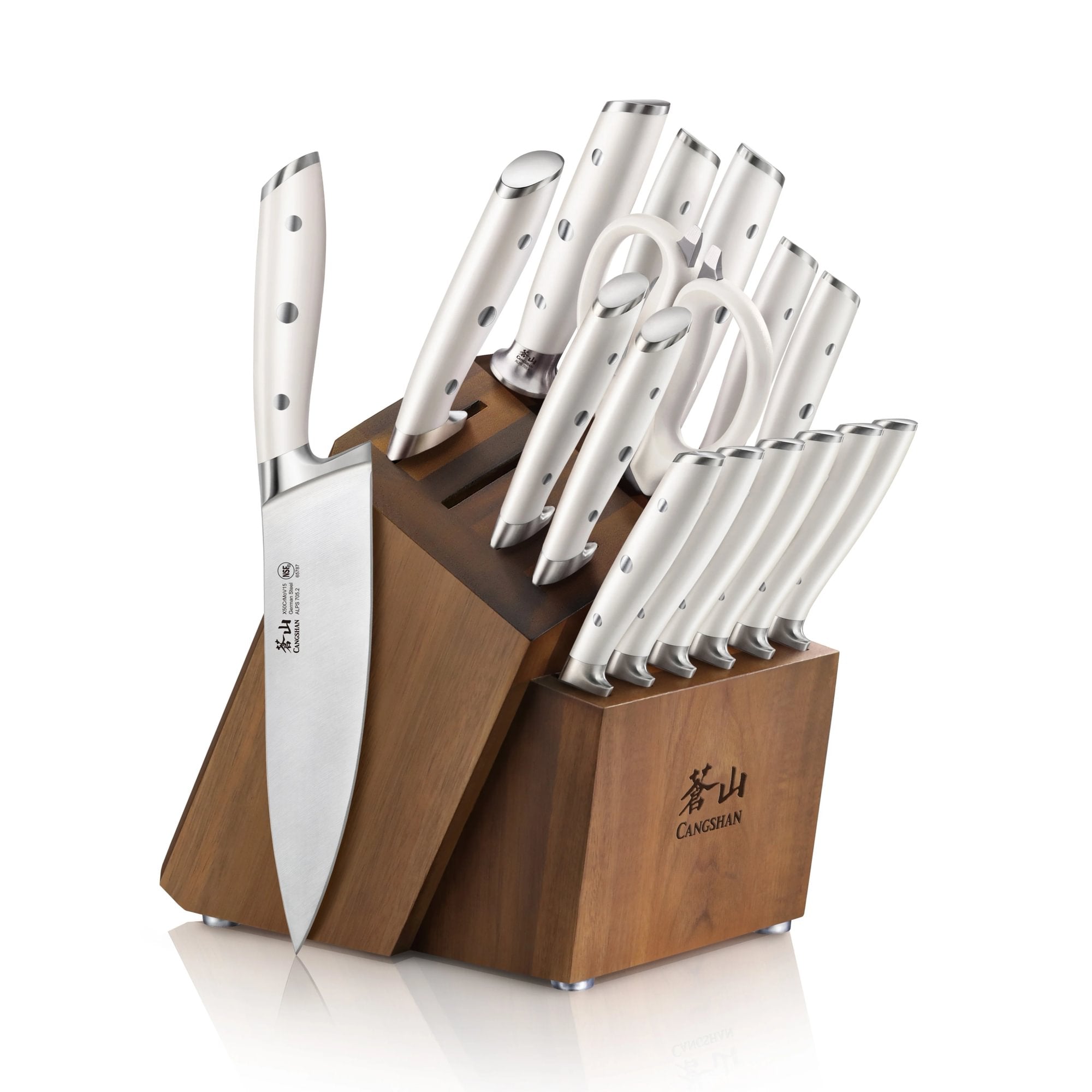 ALPS Series 17-Piece Knife Block Set, Forged German Steel, Acacia Block