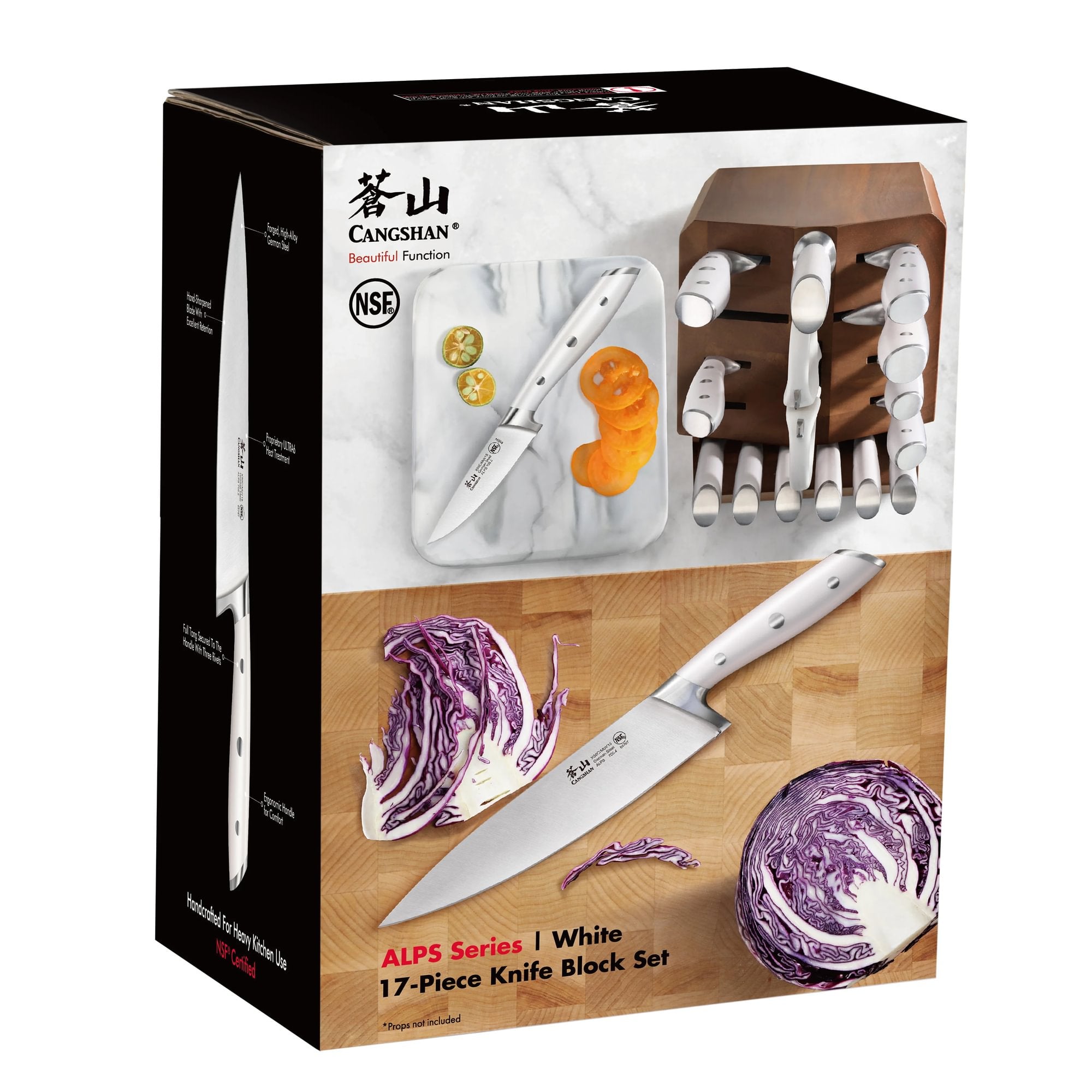 ALPS Series 17-Piece Knife Block Set, Forged German Steel, Acacia Block