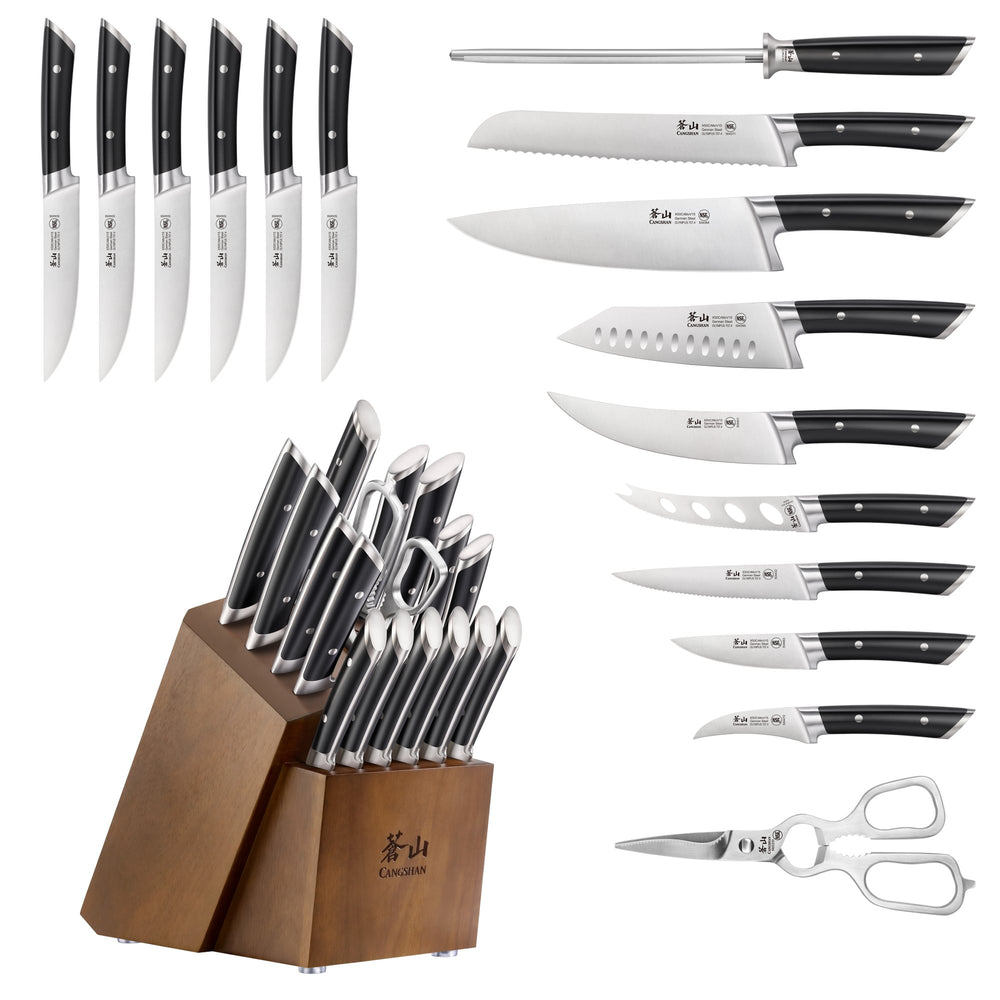 
                  
                    Load image into Gallery viewer, OLYMPUS Series 17-Piece Knife Block Set, German Steel, Wood Block
                  
                