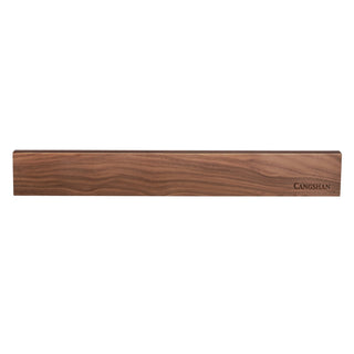 
                    
                      Walnut-finished 18-inch magnetic knife bar with subtle wood grain and brand name on the right end.
                    
                  