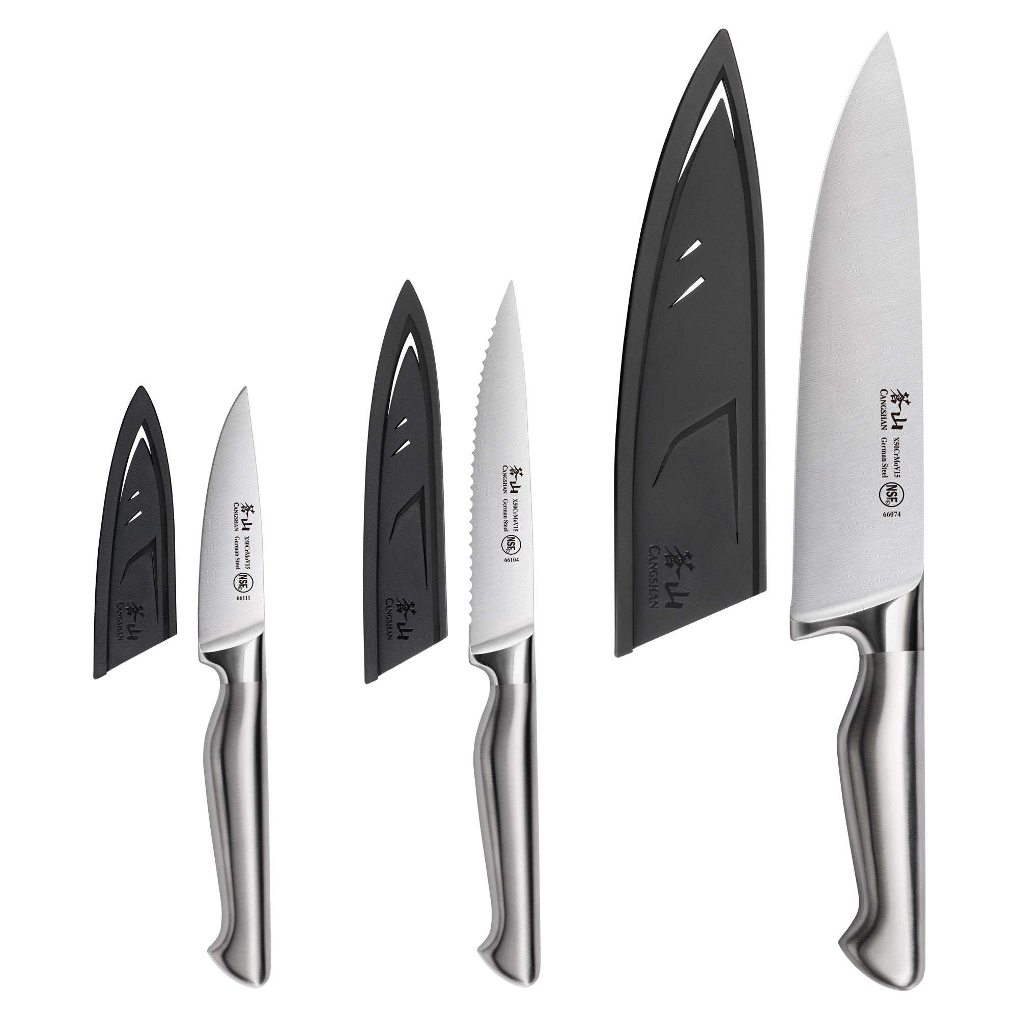Cangshan Elbert Series German Steel Forged Cleaver Knife Block Sets, Acacia (3-Piece, White)