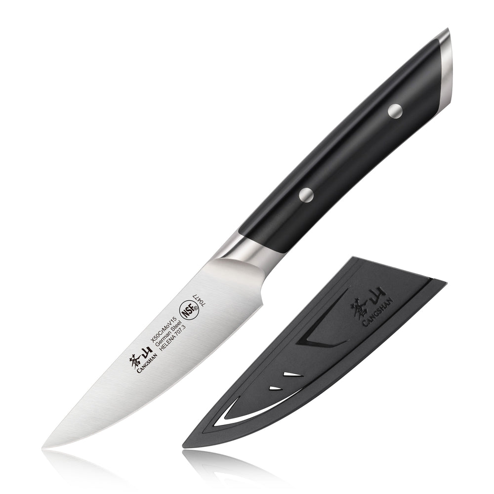 Cangshan HELENA Series German Steel Forged 3.5 Black Paring Knife w/ Sheath  — Las Cosas Kitchen Shoppe