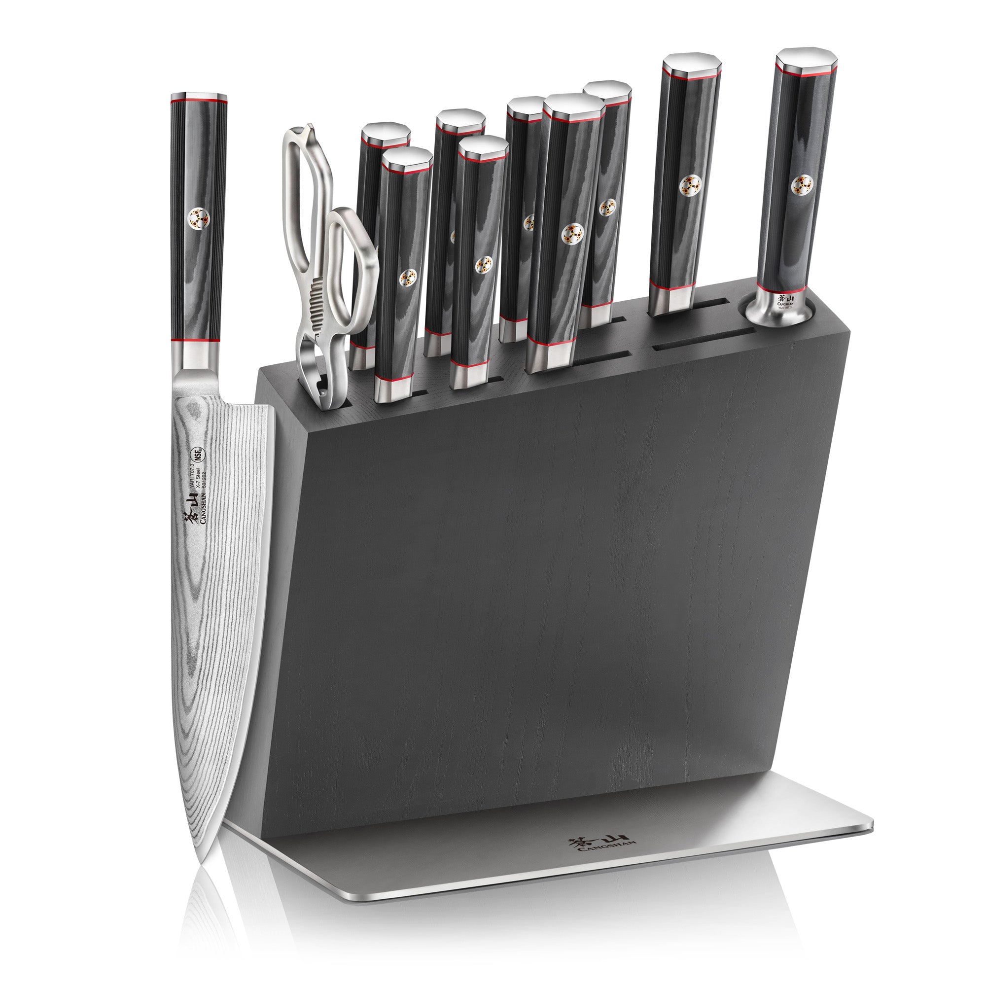 YARI Series 12-Piece Knife Block Set, X-7 Damascus Steel, HUA Ash Wood Block, 501370