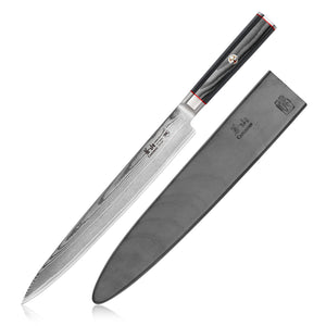 
                  
                    Load image into Gallery viewer, YARI Series 10-inch Sashimi Knife with Sheath, X-7 Damascus Steel, 501295
                  
                
