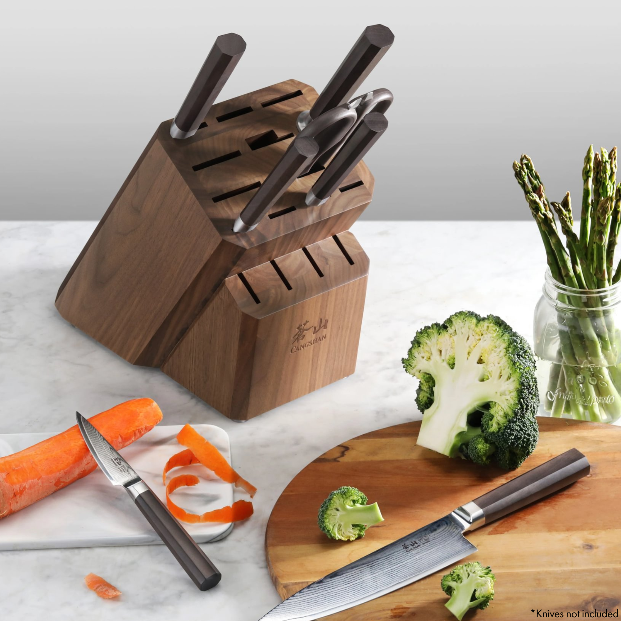 Empty Knife Block, 16-Slot Organizer, Flat Top, Acacia, 505552