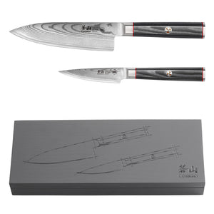 
                  
                    Load image into Gallery viewer, YARI Series 2-Piece Starter Knife Set with Ash Wood Box, X-7 Damascus Steel, 501349
                  
                
