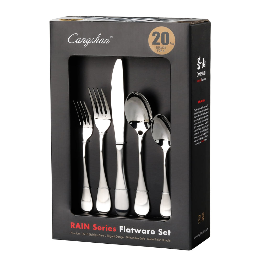 
                  
                    Load image into Gallery viewer, RAIN Series 20-Piece Flatware Set, Stainless Steel, Matte Finish Handle, 504982
                  
                