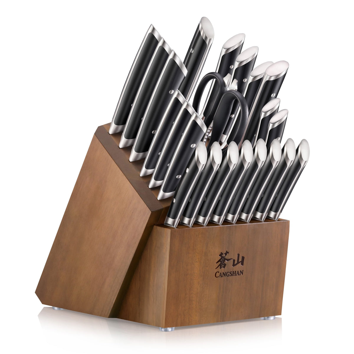 HELENA Series Knife Block Set, Forged German Steel, Acacia Block 17 piece