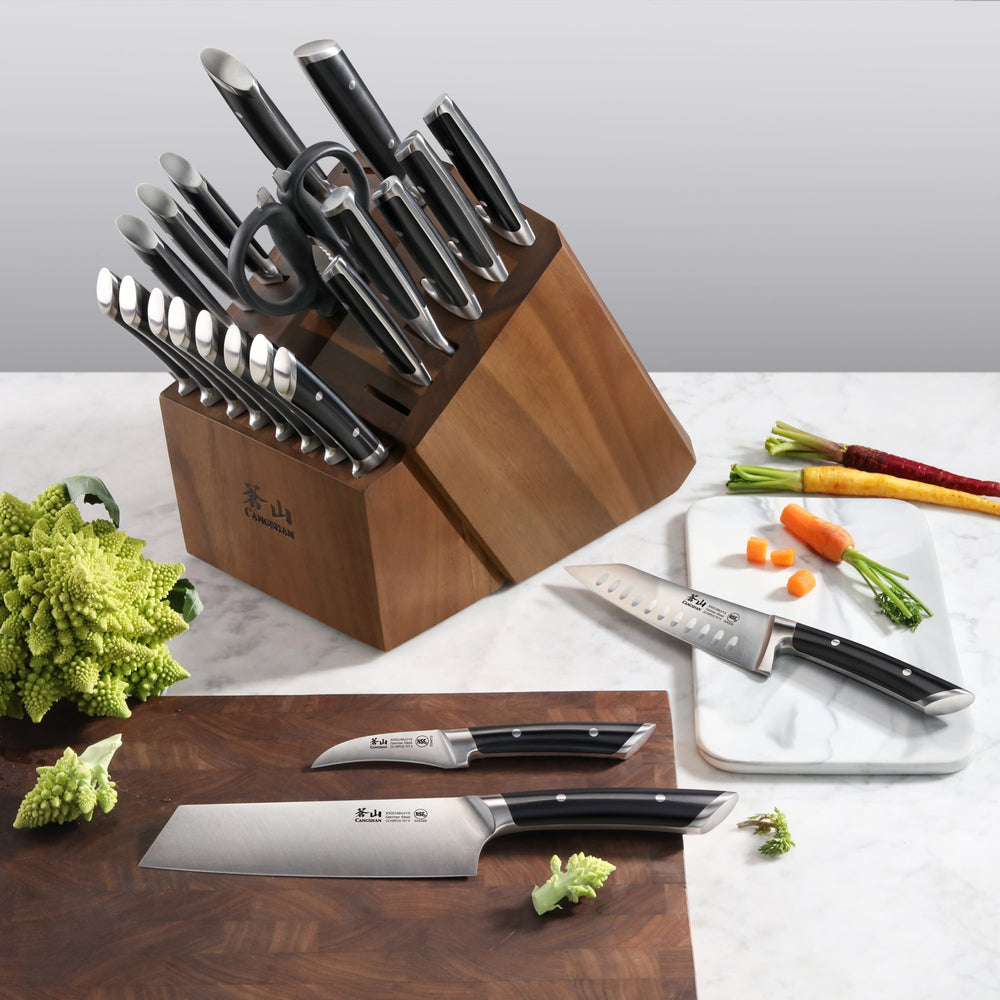 
                  
                    Load image into Gallery viewer, OLYMPUS Series 23-Piece Knife Block Set, German Steel, Acacia, 504203
                  
                