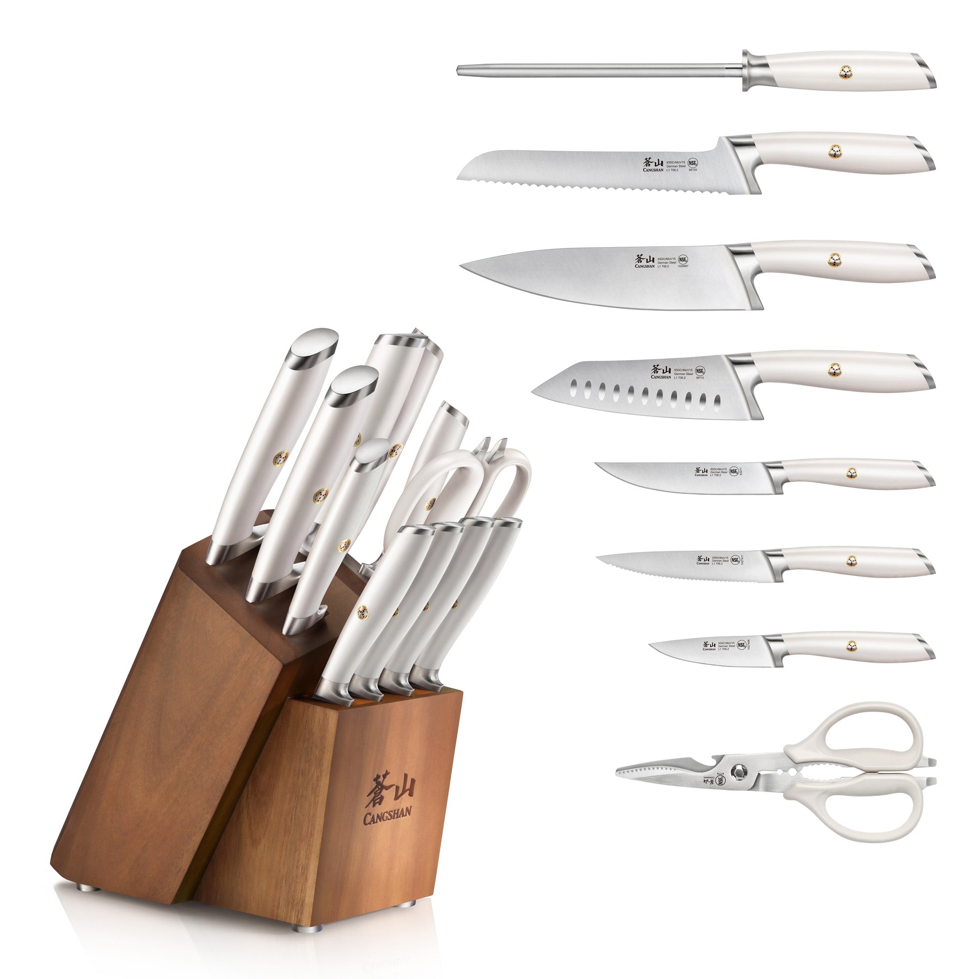 L & L1 Series 12-Piece Knife Block Set with 4 Steak Knives, Forged German Steel