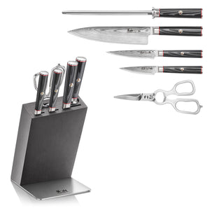 White Knife Set with Magnetic Knife Holder Stand - 6 PC White Magnetic Knife Set Includes White Handle Knife Set with Ashwood Magnetic Knife Block 