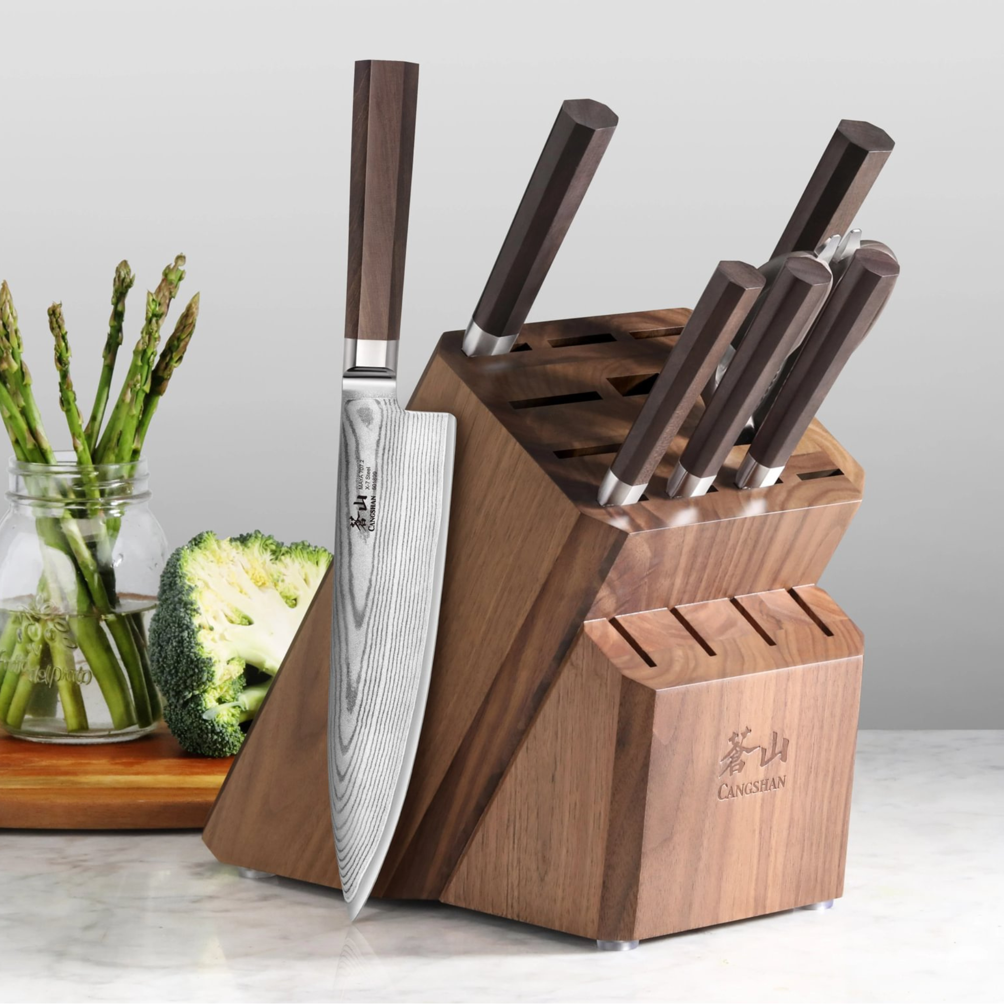 Empty Knife Block, 16-Slot Organizer, Flat Top, Acacia, 505552