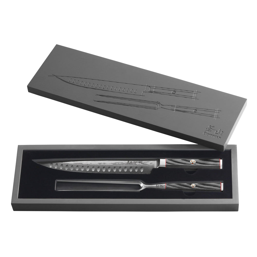 
                  
                    Load image into Gallery viewer, Cangshan YARI Series 501332 X-7 Damascus Steel 2-Piece Carving Set with Ash Wood Box
                  
                
