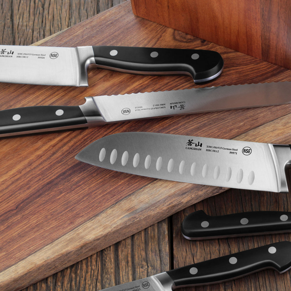 Cangshan V2 Series 1022520 German Steel Forged 5-Piece Starter Knife Block Set Acacia