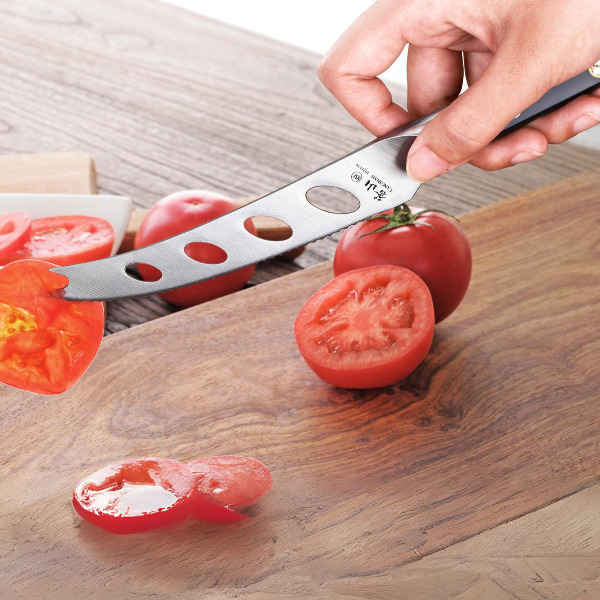 TC Series 5-Inch Tomato/Cheese Knife with Ash Wood Sheath, Forged Swedish 14C28N Steel, 1021141