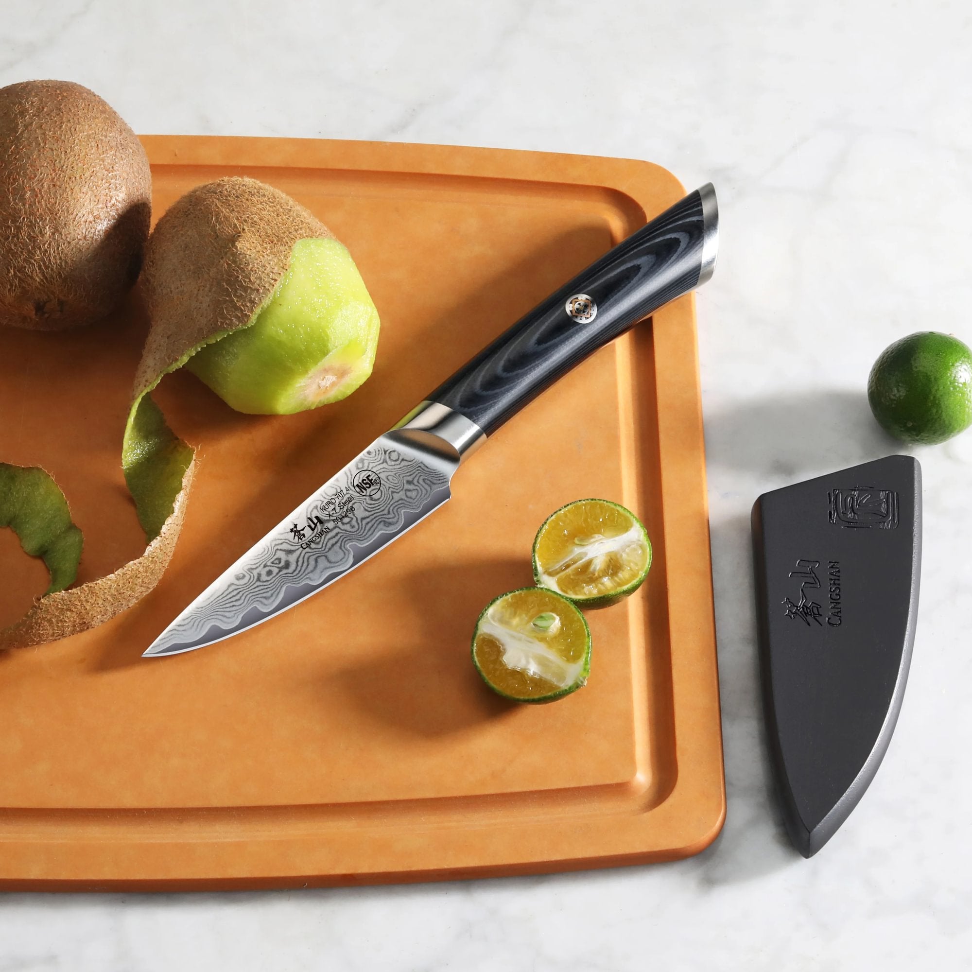 KURO Series 3.5-inch Paring Knife with Sheath, High-Carbon X-7 Damascus Steel, 504296