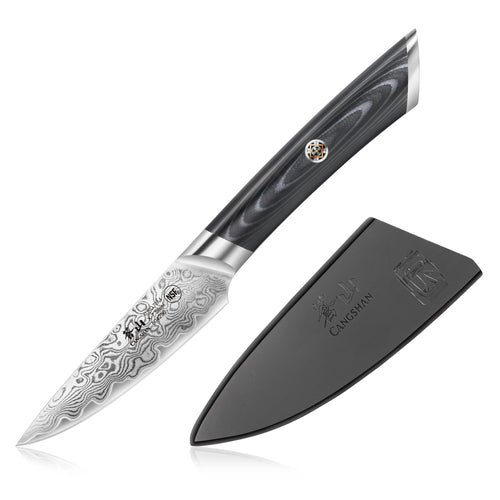 KURO Series 3.5-inch Paring Knife with Sheath, High-Carbon X-7 Damascus Steel, 504296