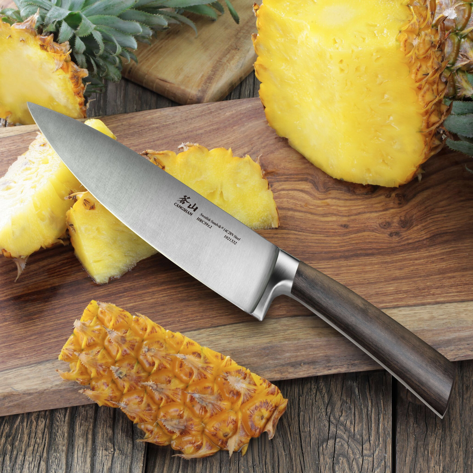 TA Series 3-Piece TAI Knife Block Set, Forged Swedish 14C28N Steel, Walnut Block, 1021356