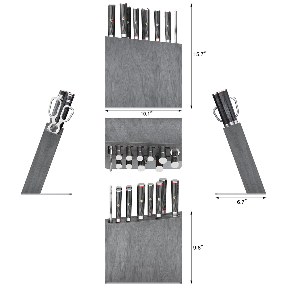 
                  
                    Load image into Gallery viewer, YARI Series 12-Piece Knife Block Set, X-7 Damascus Steel, HUA Ash Wood Block, 501370
                  
                