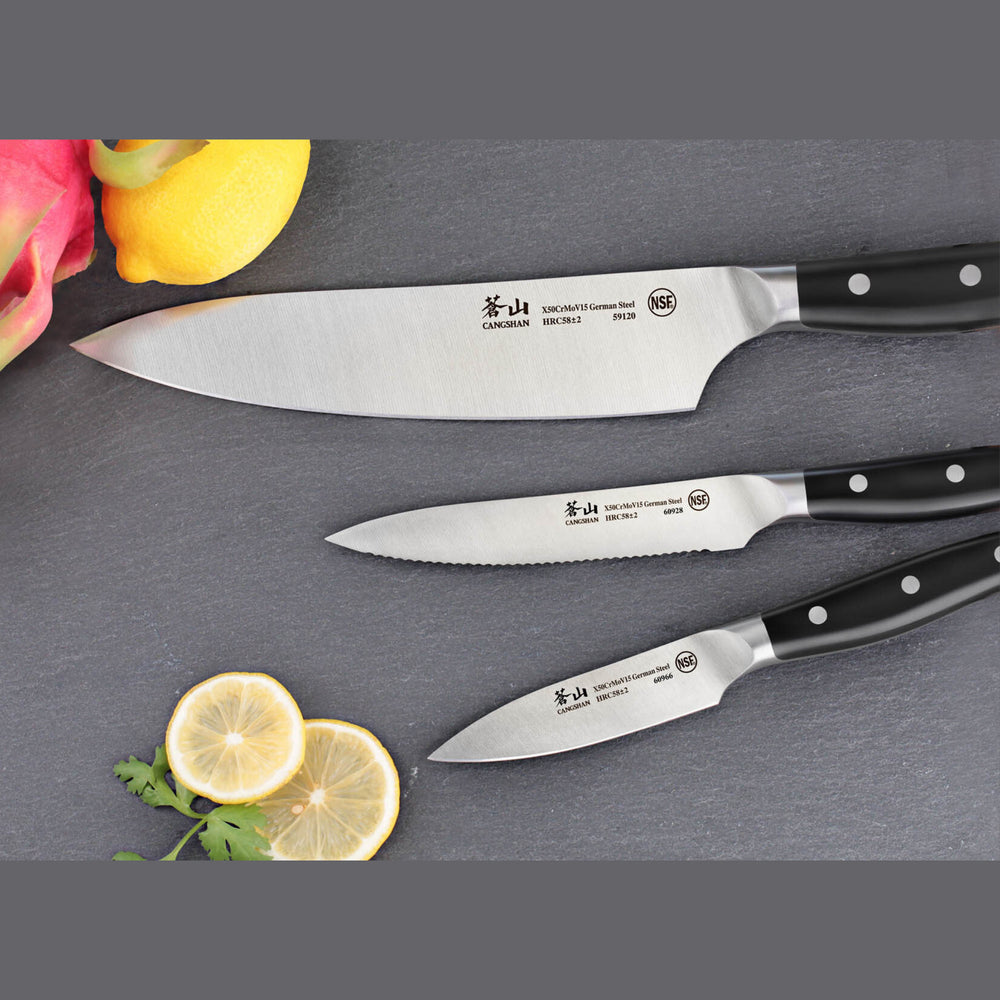 
                  
                    Load image into Gallery viewer, D Series 3-Piece Starter Knife Set, Forged German Steel, 61772
                  
                